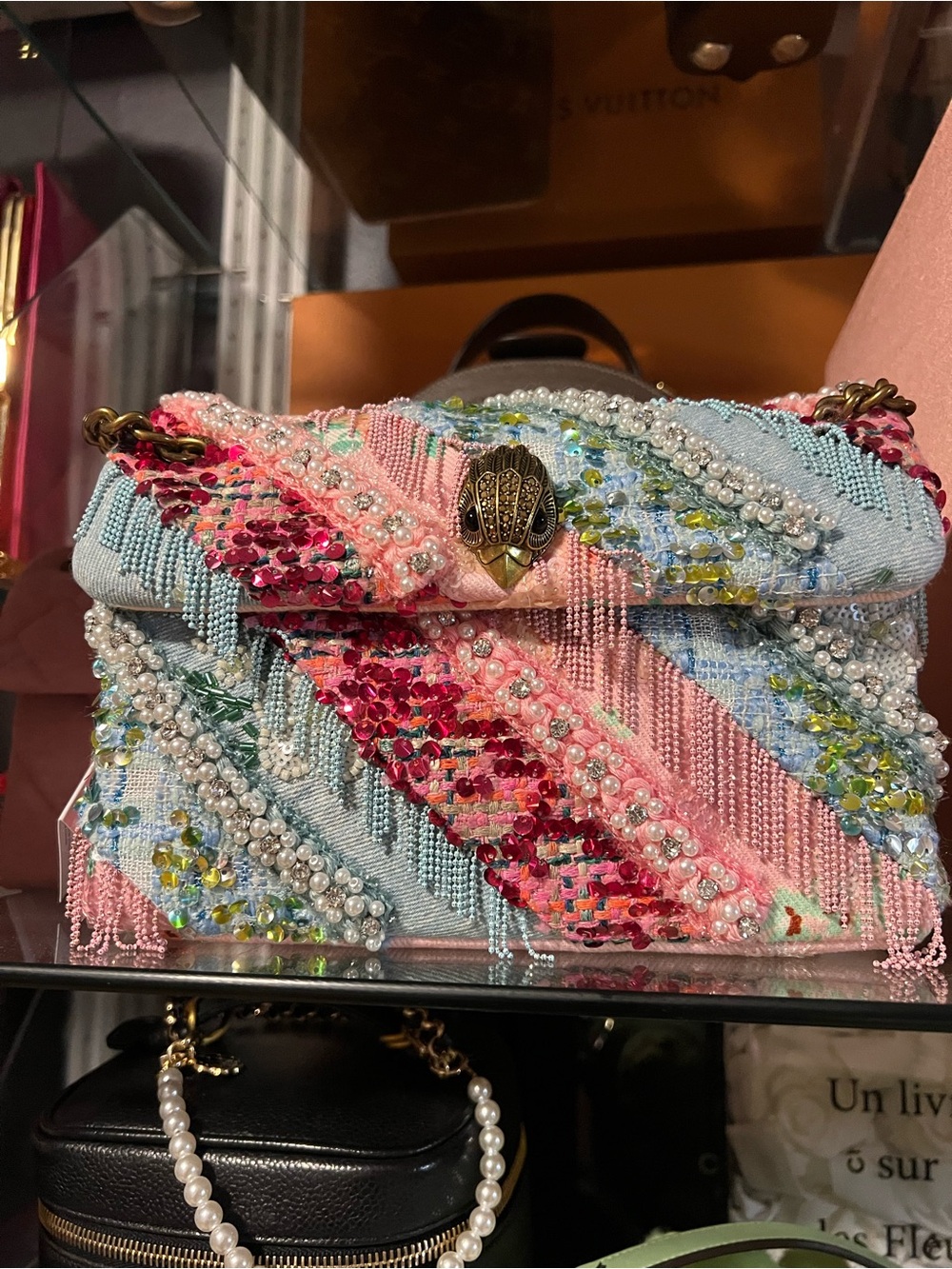 Kurt Geiger Embellished Beaded Crossbody Bag - Pink & Light Blue